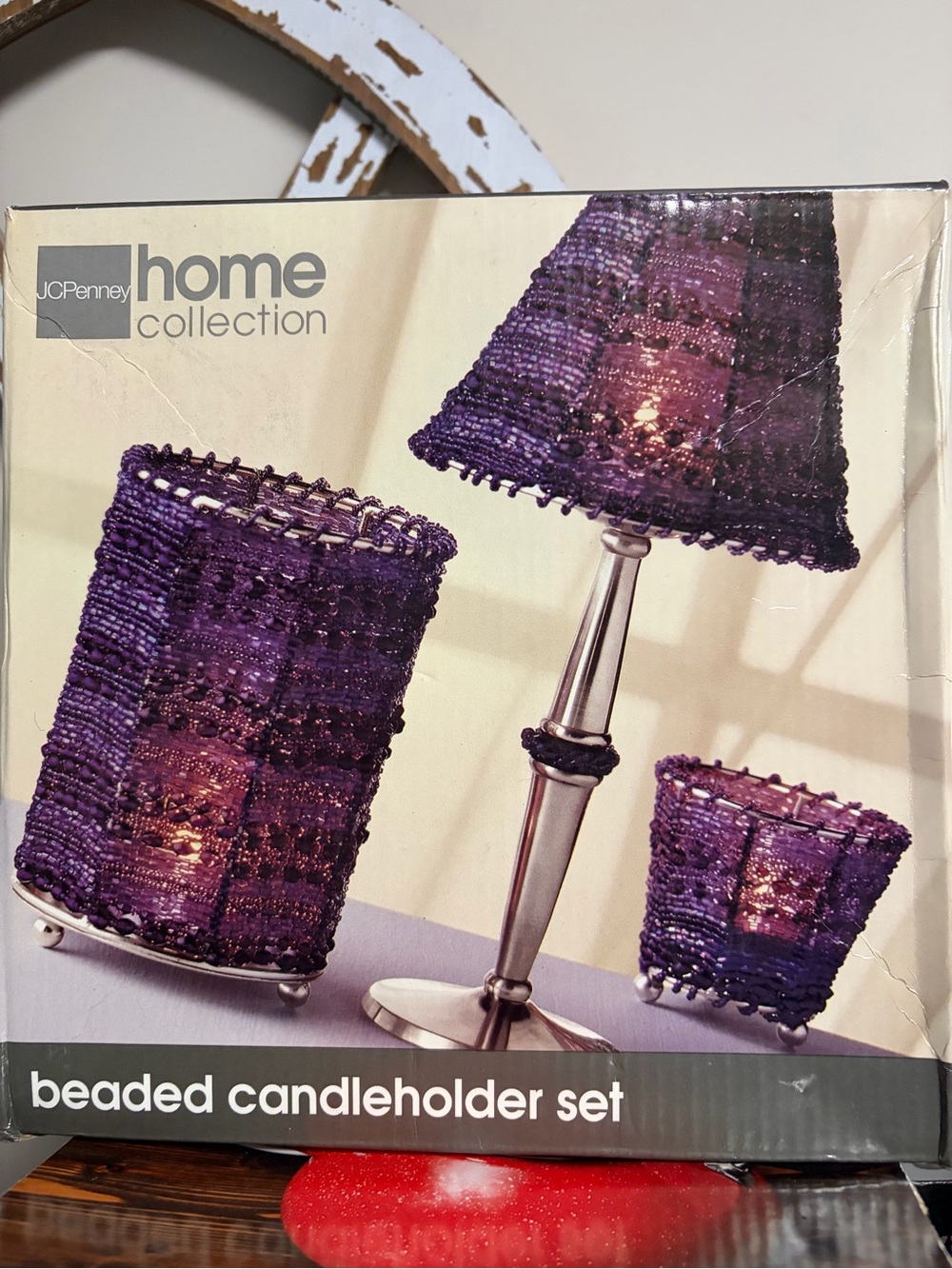 Purple Beaded Candleholder Set